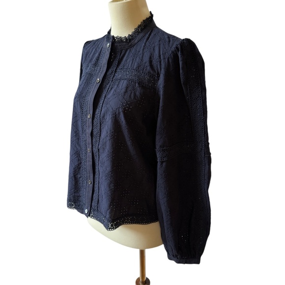 J MCLAUGHLIN FRANCOIS TOP EYELET COTTON BREATHABLE FEMININE BUTTON FRONT CHIC S - Picture 4 of 11